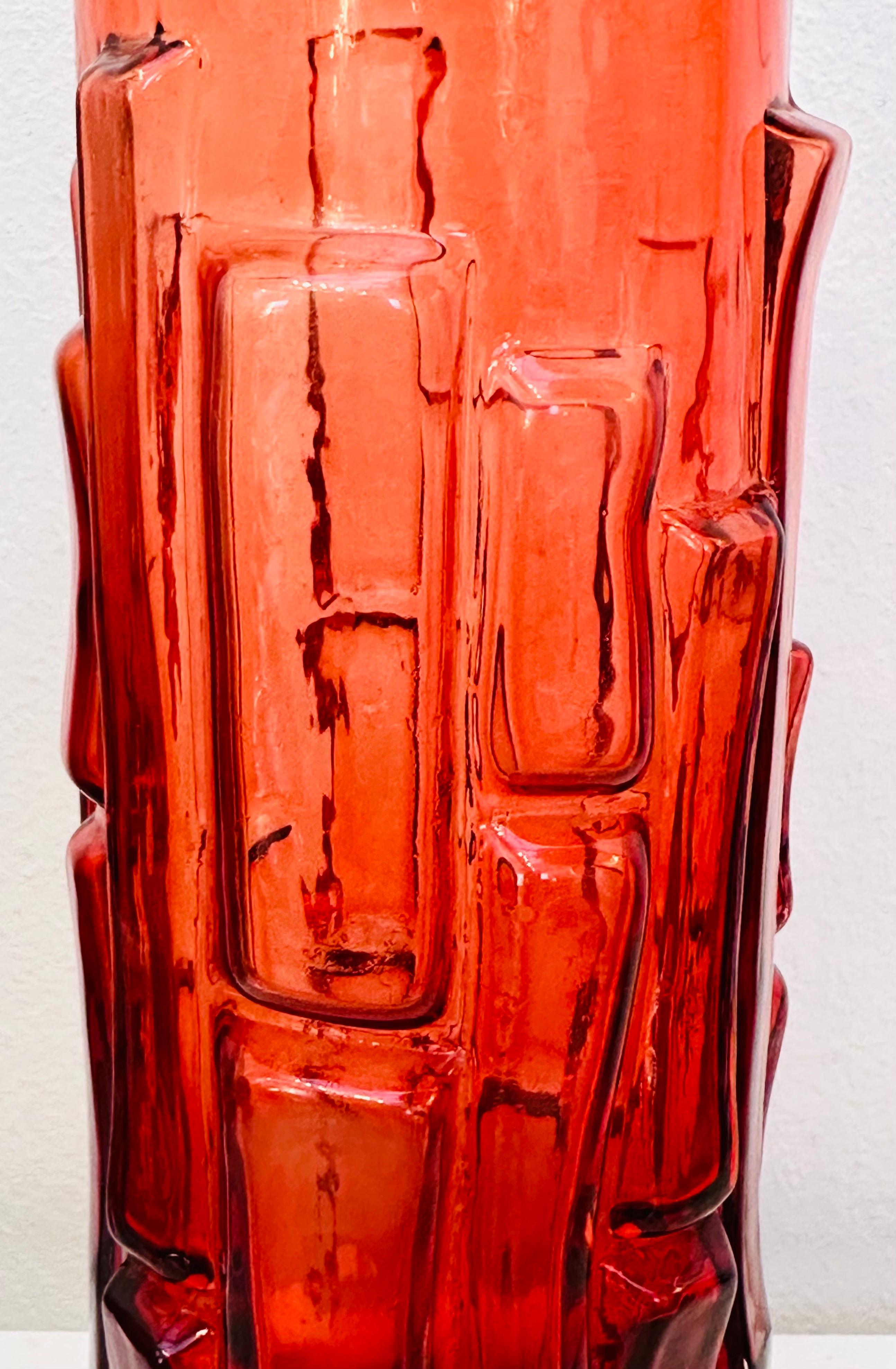 1960s Mid Century Swedish 'Bark' Bo Borgstrom for Aseda Glasbruk Ruby Red Vase 5