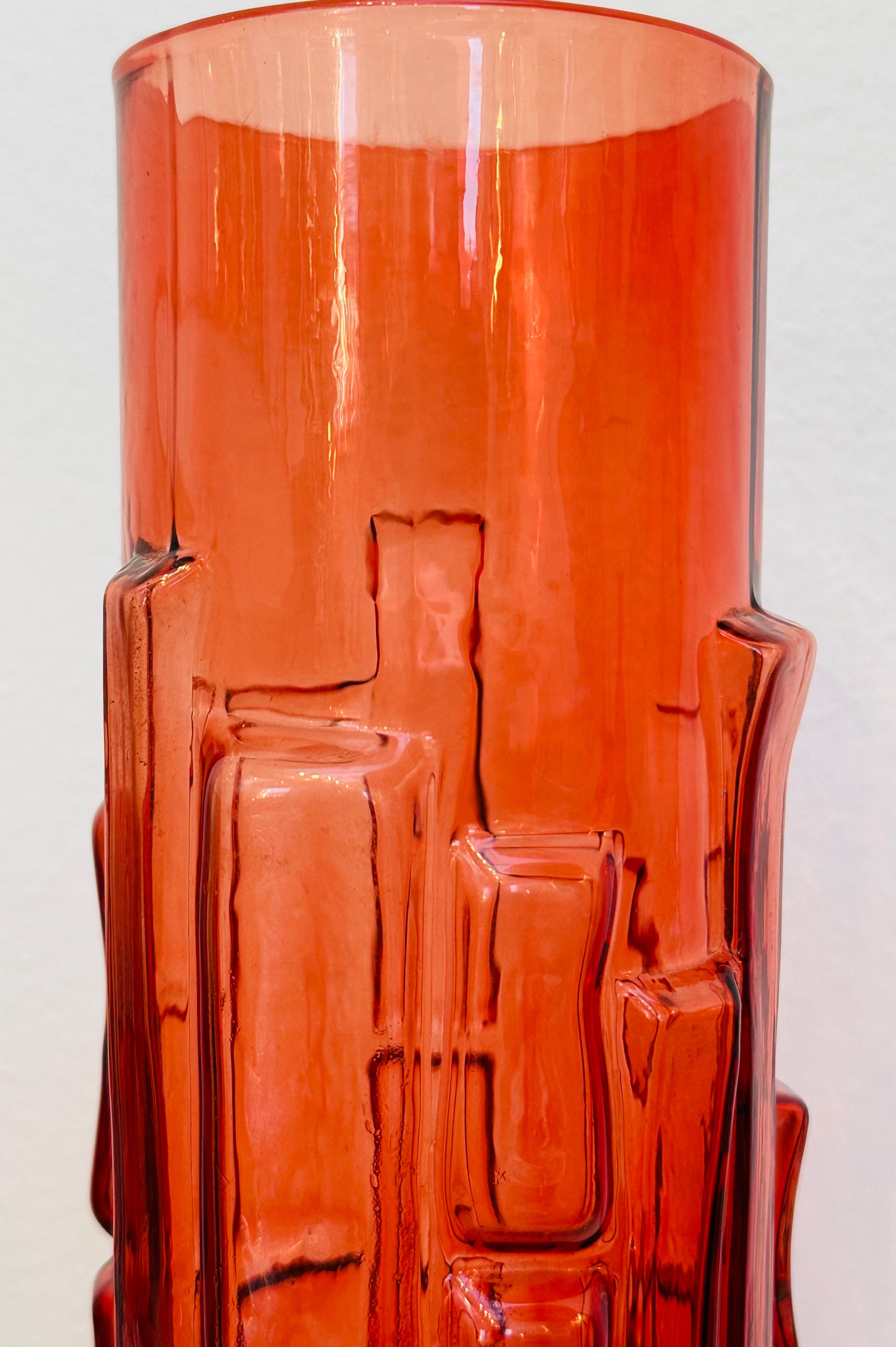 1960s Mid Century Swedish 'Bark' Bo Borgstrom for Aseda Glasbruk Ruby Red Vase 7