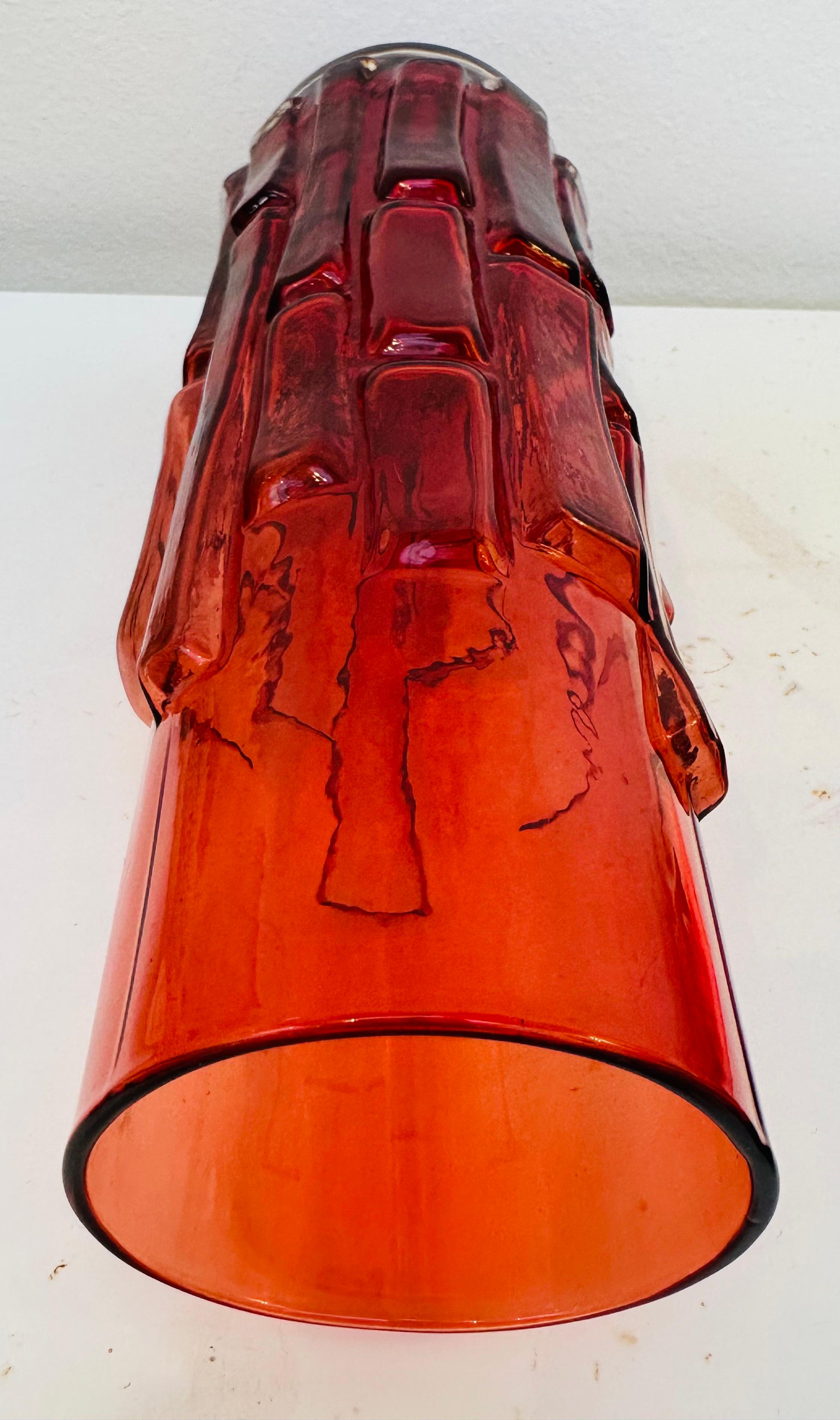 1960s Mid Century Swedish 'Bark' Bo Borgstrom for Aseda Glasbruk Ruby Red Vase 8
