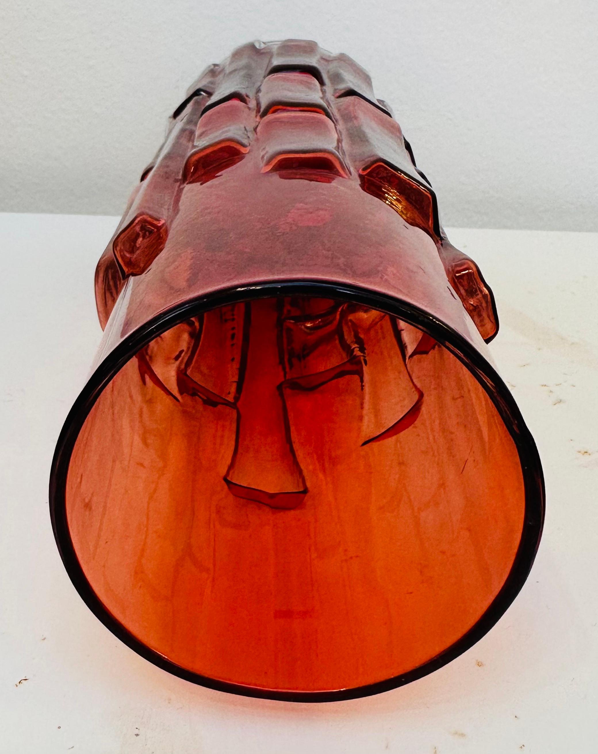 1960s Mid Century Swedish 'Bark' Bo Borgstrom for Aseda Glasbruk Ruby Red Vase 9
