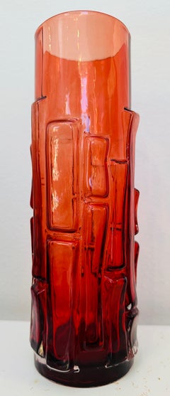 1960s Mid Century Swedish 'Bark' Bo Borgstrom for Aseda Glasbruk Ruby Red Vase