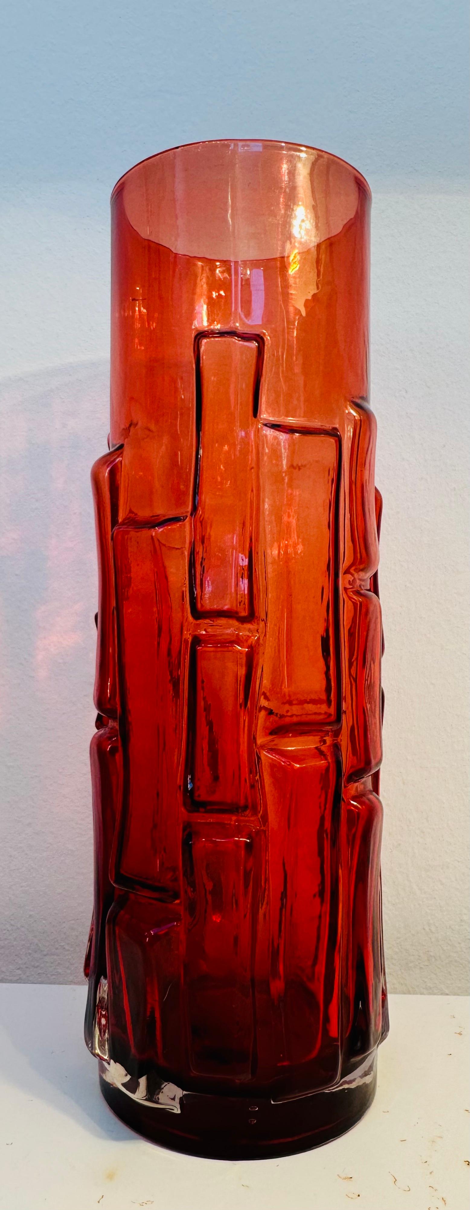 Mid-Century Modern 1960s Mid Century Swedish 'Bark' Bo Borgstrom for Aseda Glasbruk Ruby Red Vase