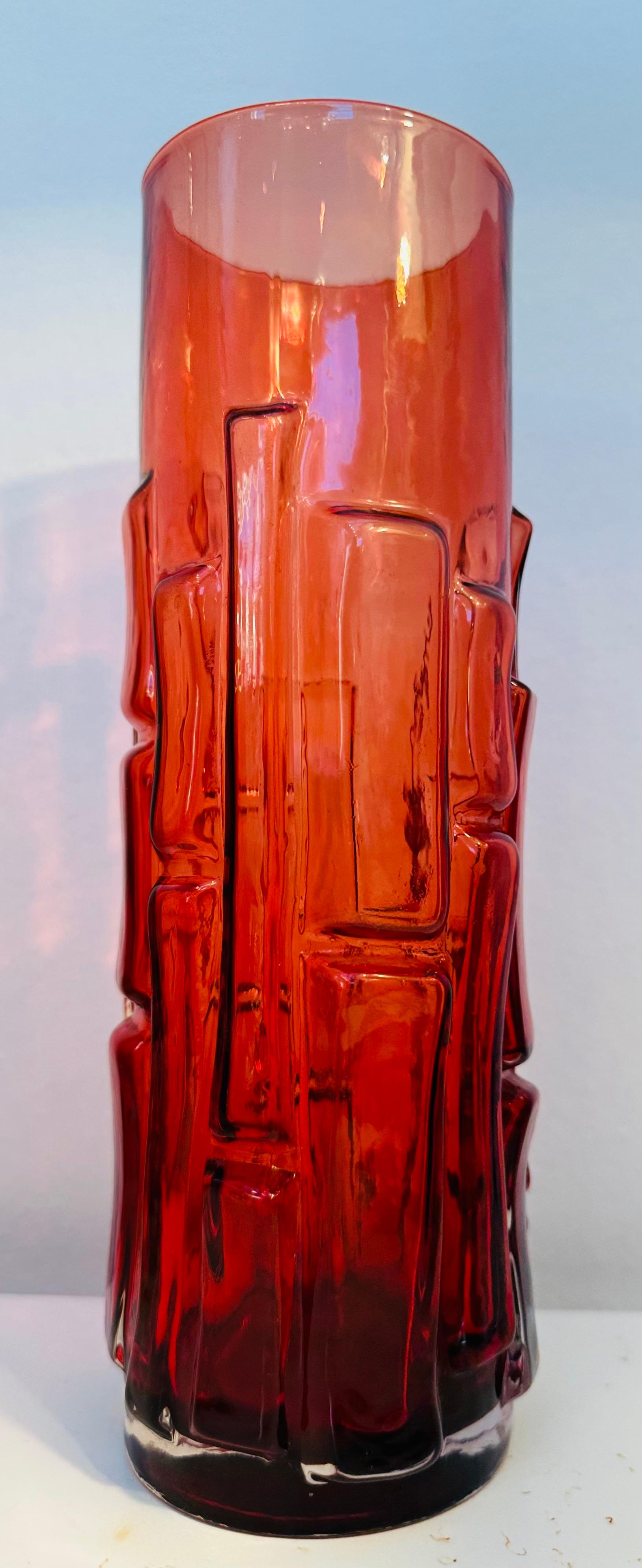 1960s Mid Century Swedish 'Bark' Bo Borgstrom for Aseda Glasbruk Ruby Red Vase 1