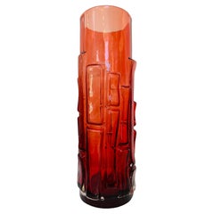 1960s Mid Century Swedish 'Bark' Bo Borgstrom for Aseda Glasbruk Ruby Red Vase