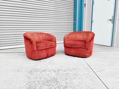 1960s Mid Century Swivel Barrel Chairs Styled After Milo Baughman- Set of 2