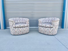 1960s Mid Century Swivel Lounge Chairs Styled After Milo Baughman