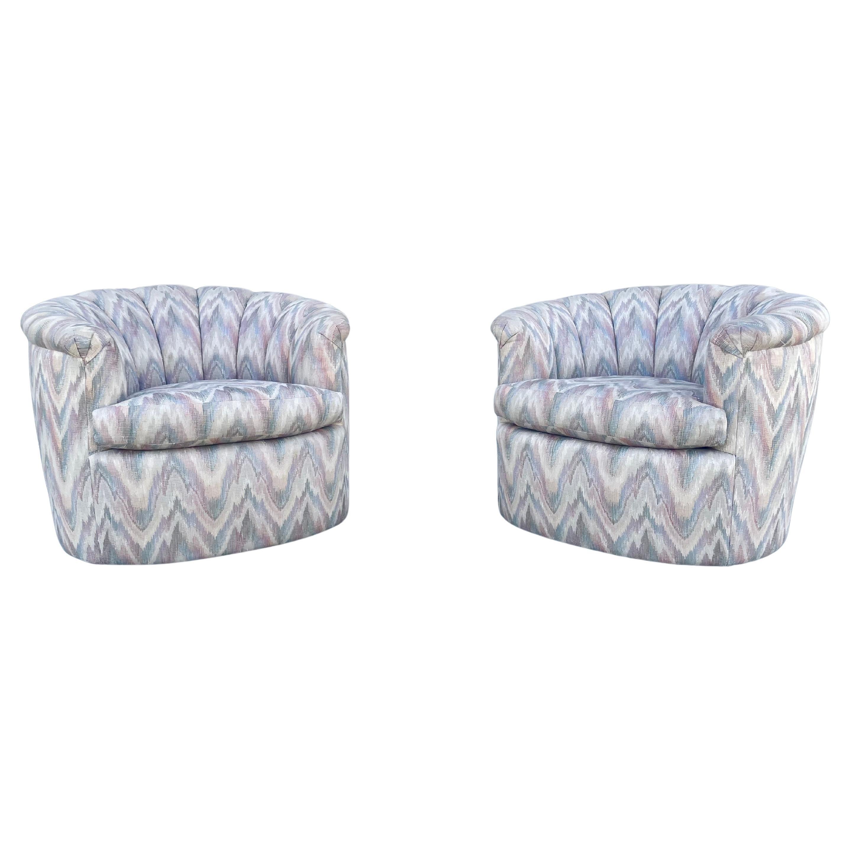 1960s Mid Century Swivel Lounge Chairs Styled After Milo Baughman