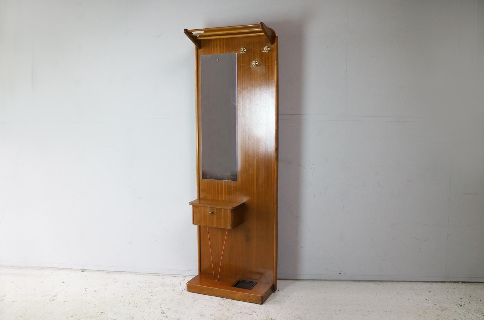 Painted 1960s Midcentury Teak British Hall Stand / Coat Stand with Mirror For Sale