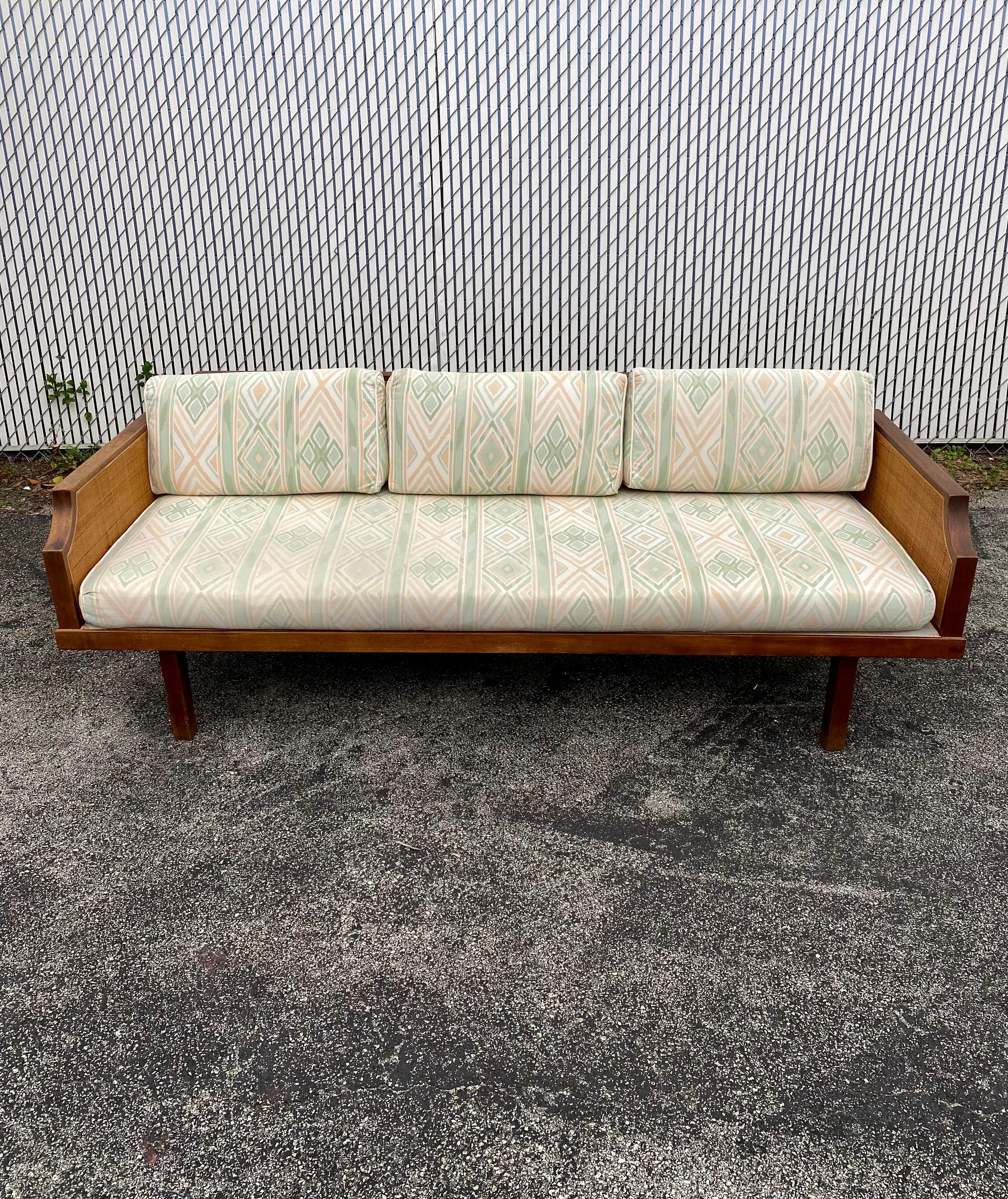 North American 1960s Mid-Century Teak Cane Sofa or Daybed
