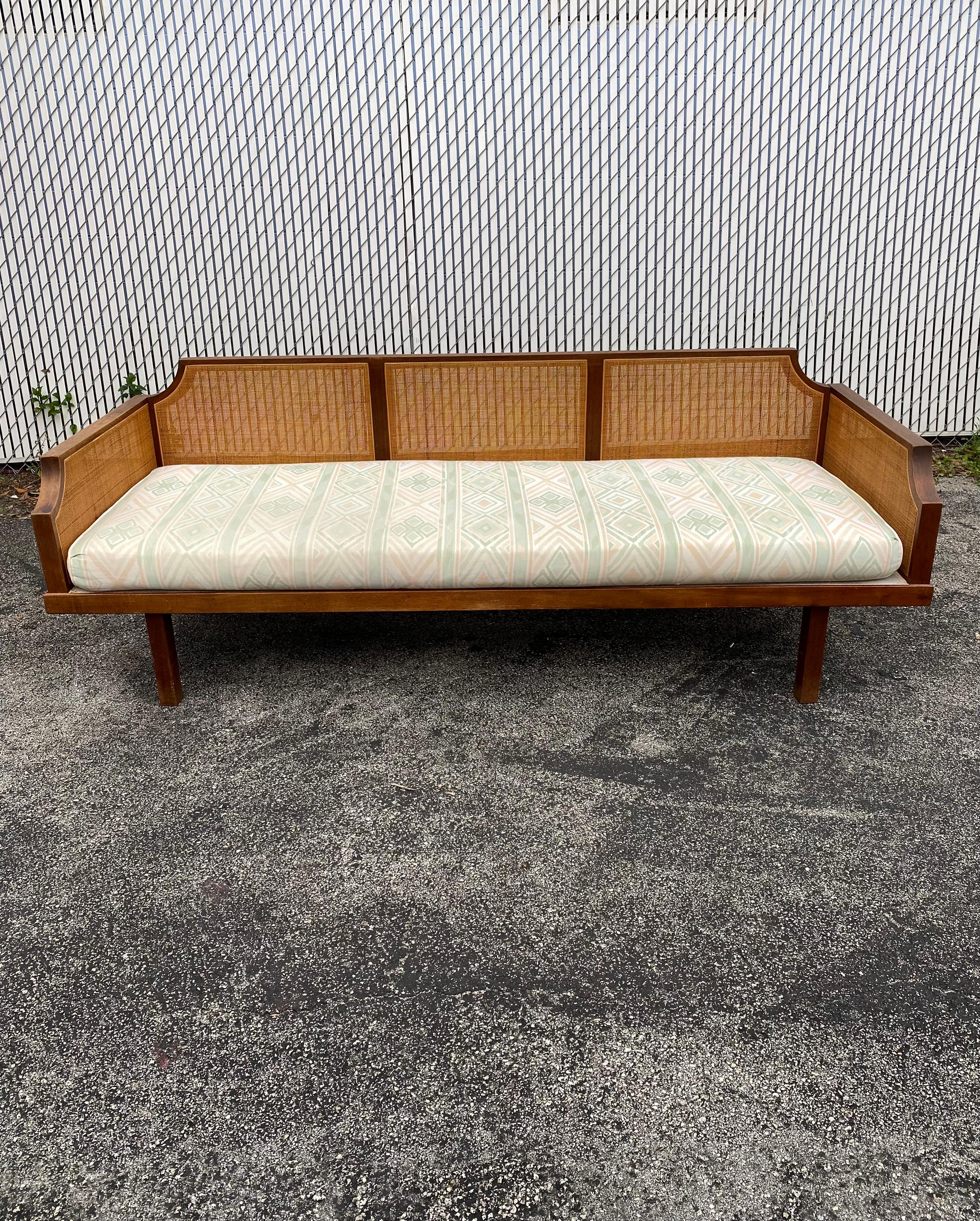 Upholstery 1960s Mid-Century Teak Cane Sofa or Daybed