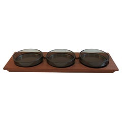 1960s  Mid Century Teak Tray and glass bowl nibble tray