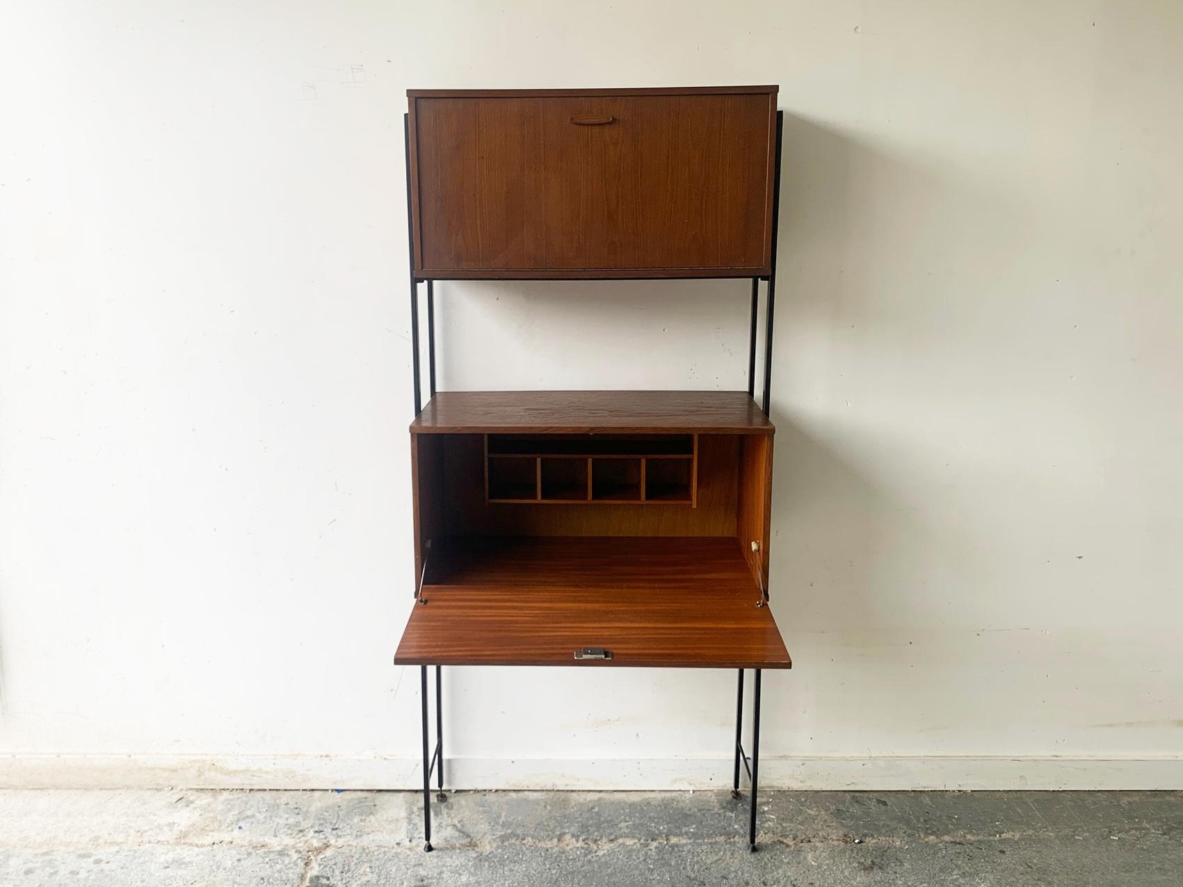 Mid-Century Modern 1960’s mid century teak wall unit with desk unit by Avalon For Sale