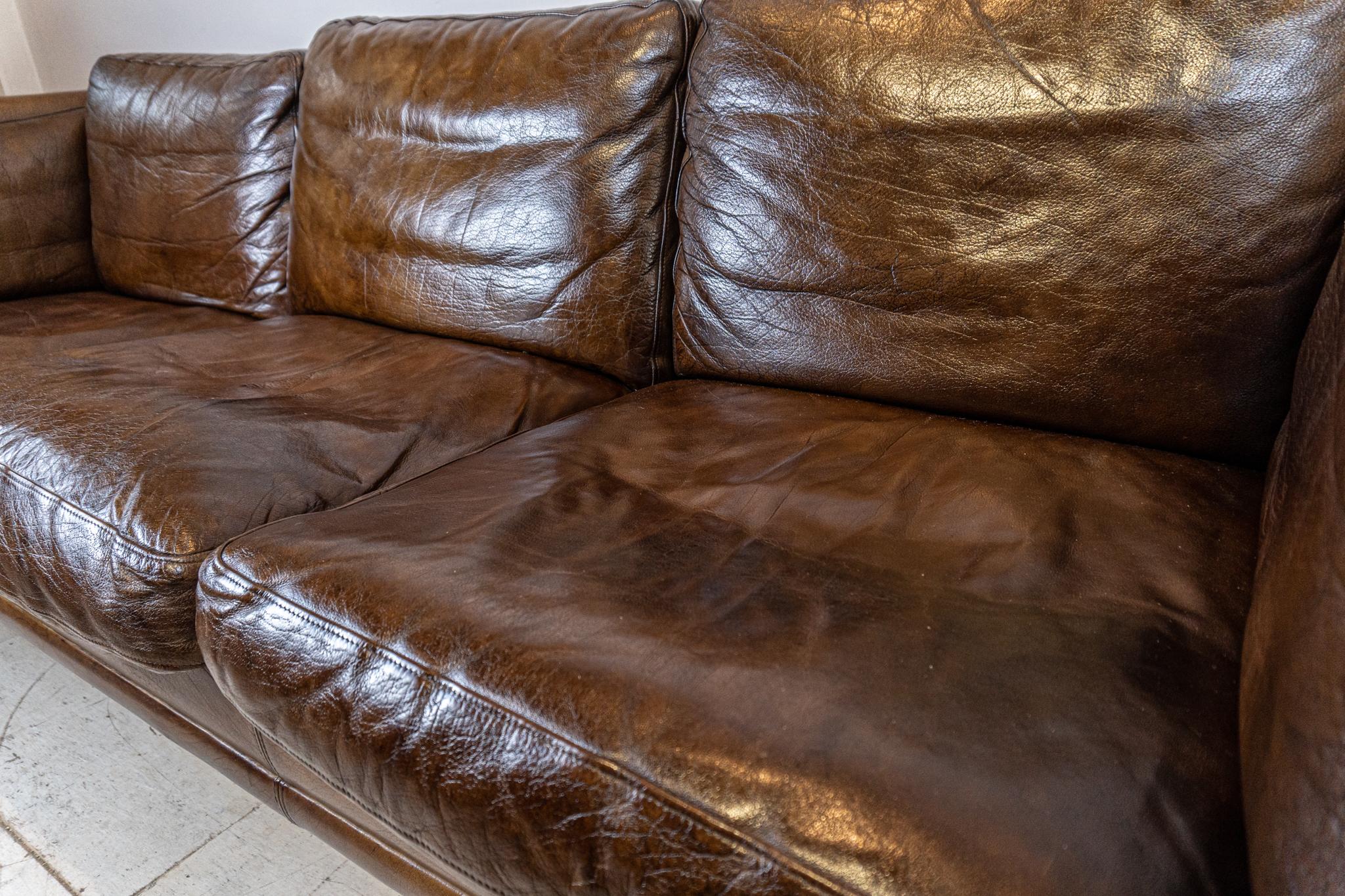 Mid-Century Modern 1960s Mid Century Three Seater Rich Dark Brown Leather Børge Mogensen Sofa