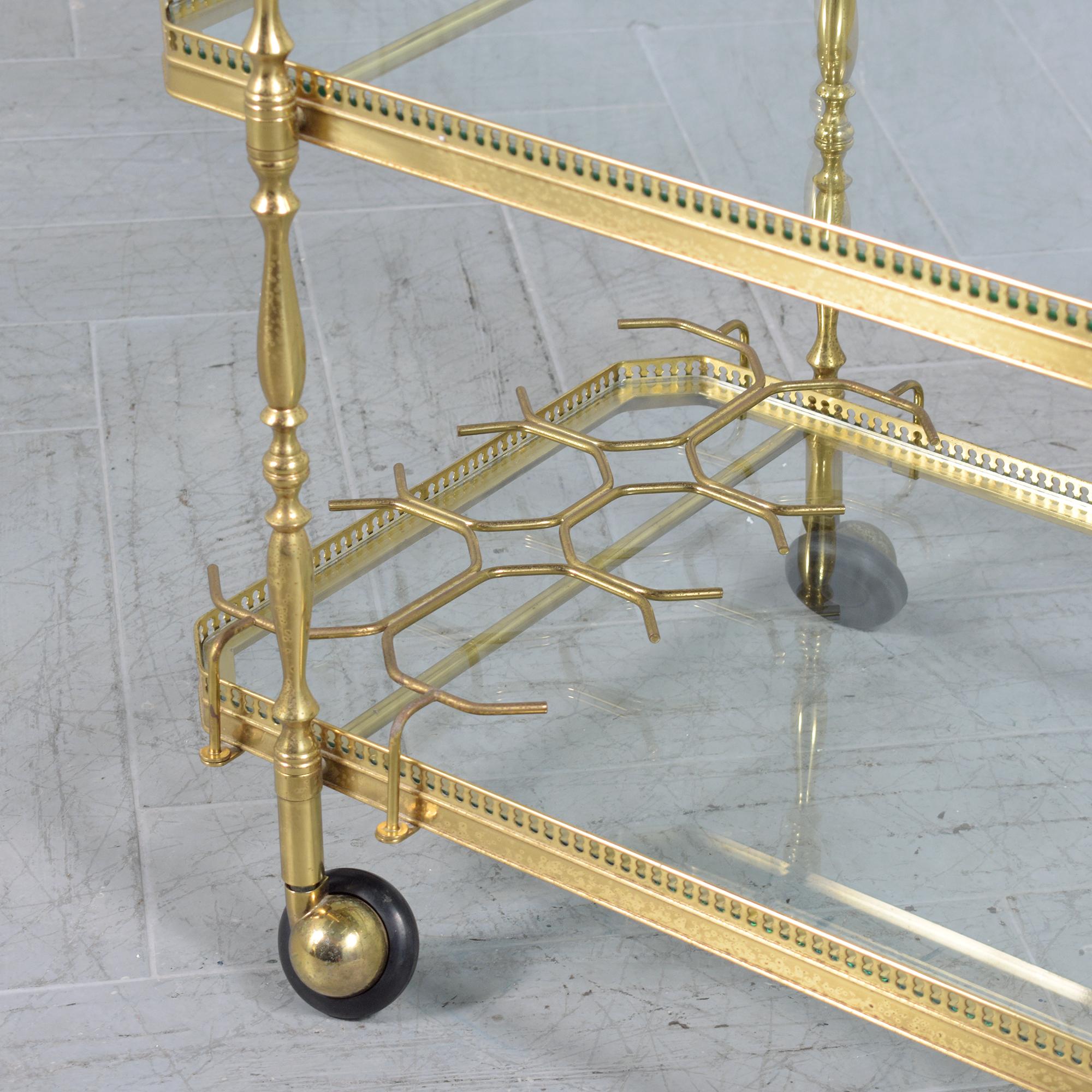 1960s Mid-Century Three-Tiered Brass & Glass Bar Cart with Wine Rack 4