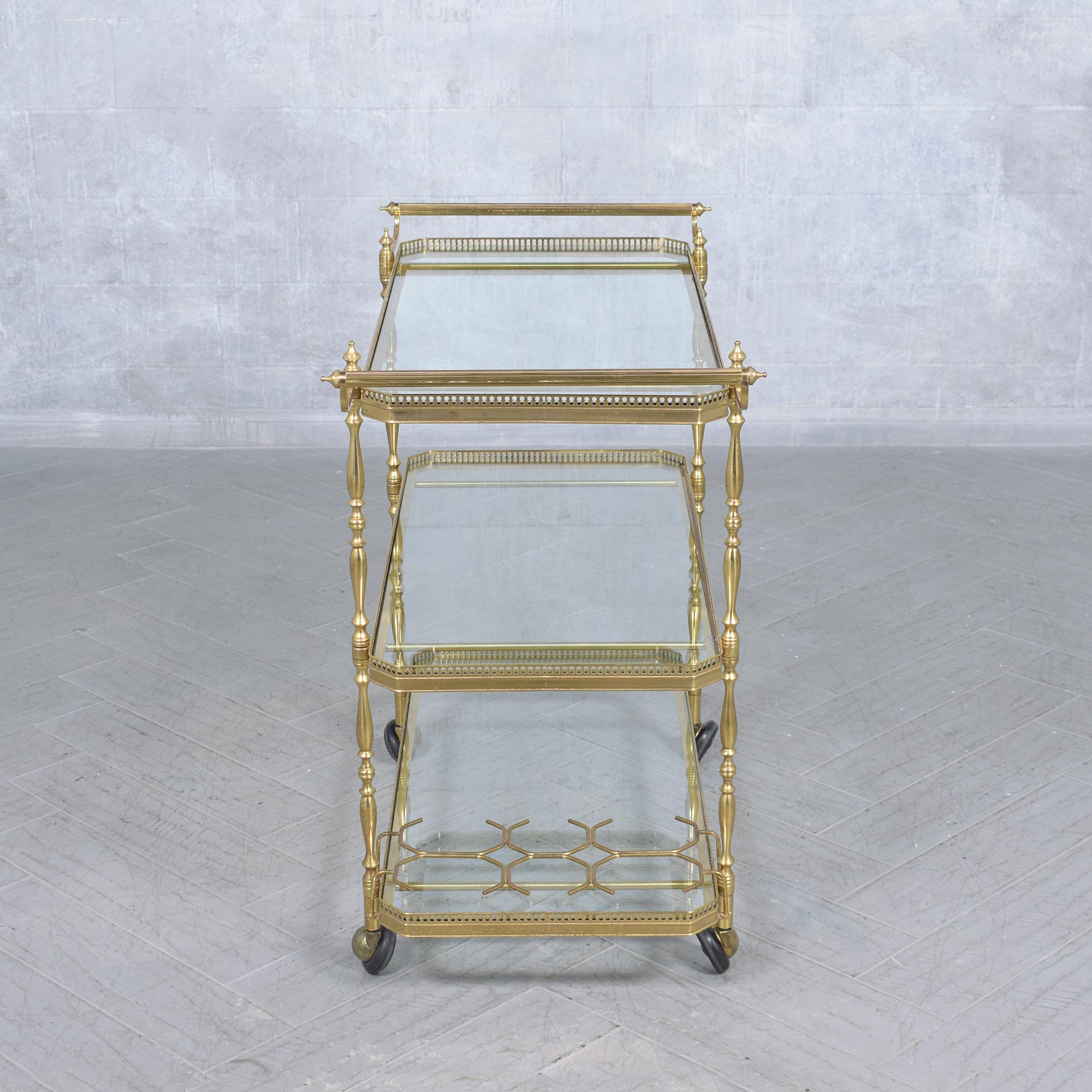 1960s Mid-Century Three-Tiered Brass & Glass Bar Cart with Wine Rack 5
