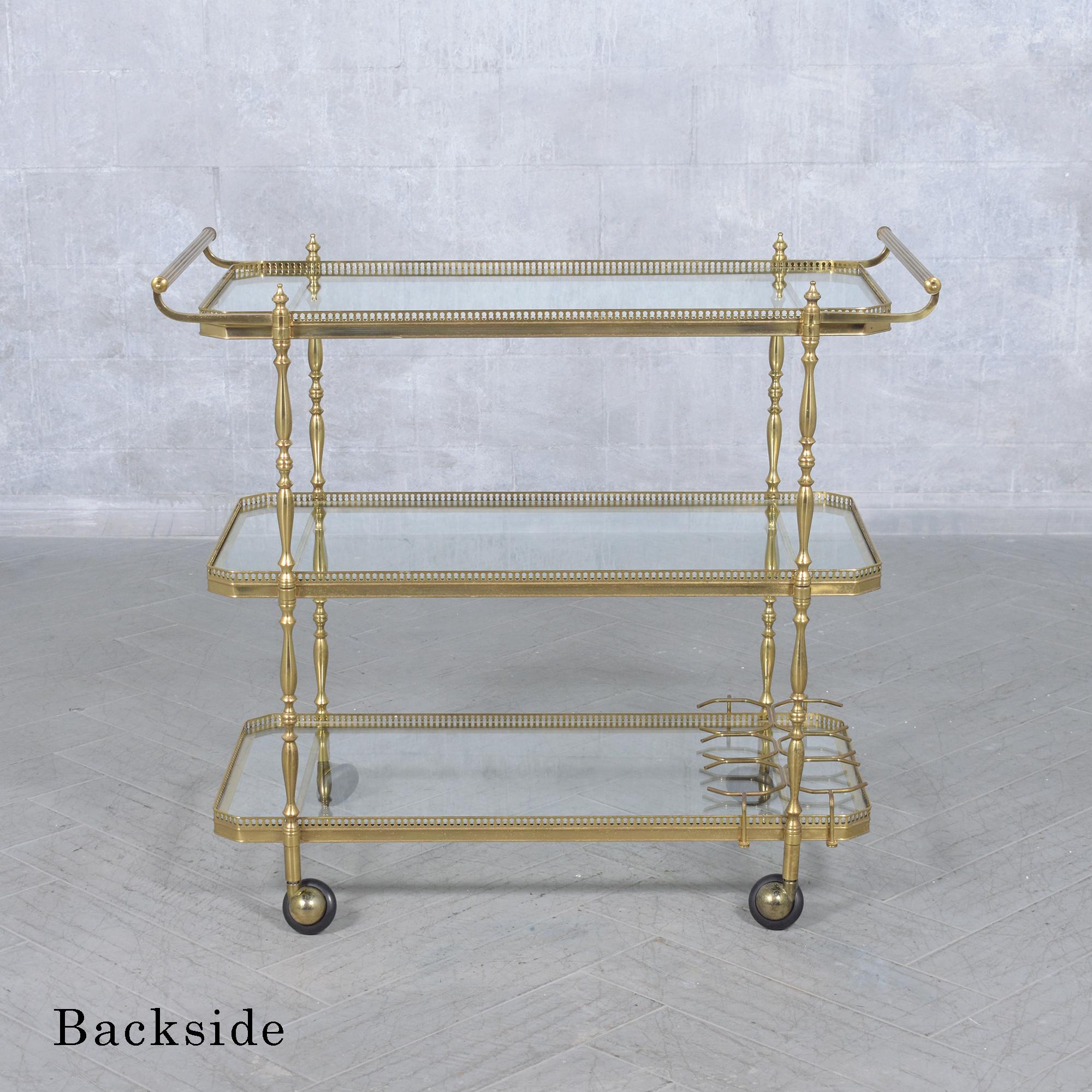 1960s Mid-Century Three-Tiered Brass & Glass Bar Cart with Wine Rack 6