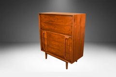 1960s Mid Century Vintage Lane Walnut and Burlwood Tall Five Drawer Dresser