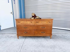1960s Mid Century Walnut and Burlwood Dresser by Lane