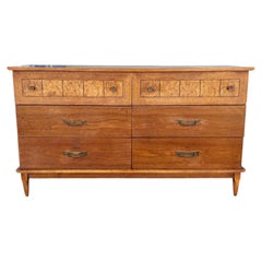 1960s Mid Century Walnut and Burlwood Dresser by Lane