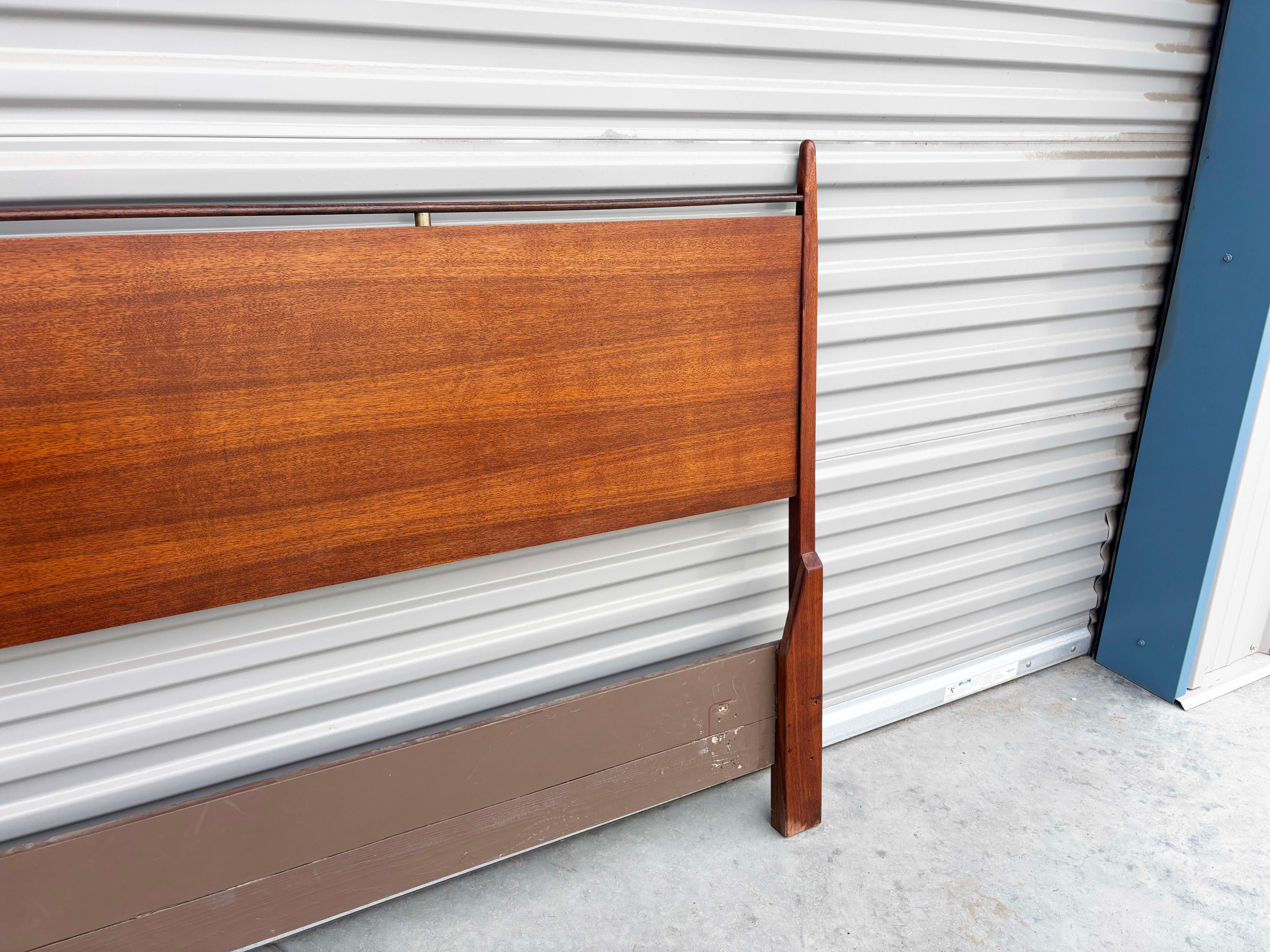 1960s Mid Century Walnut and Chrome Cali King Headboard For Sale 1