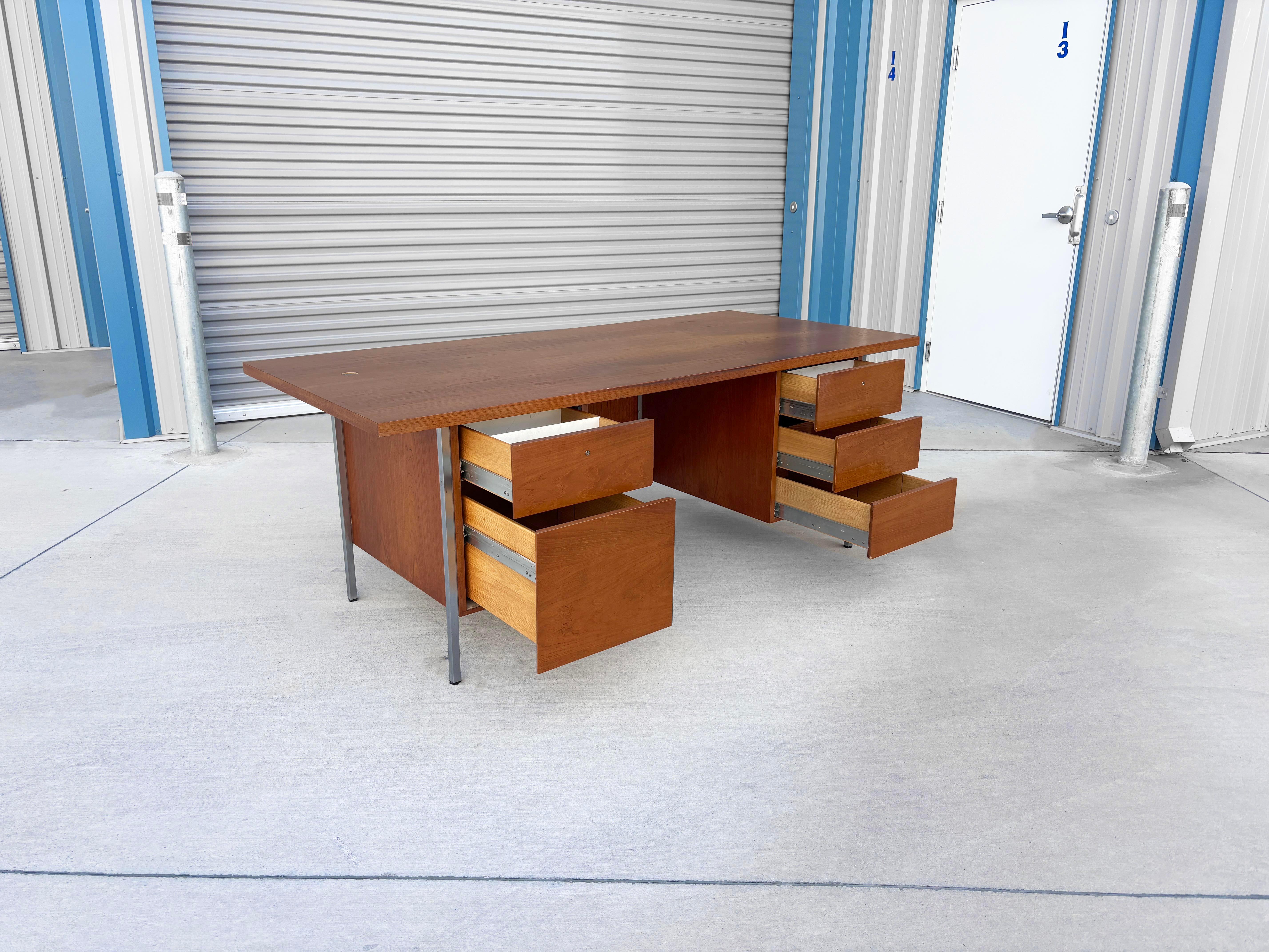 1960s Mid Century Walnut and Chrome Executive Desk by Florence Knoll For Sale 1