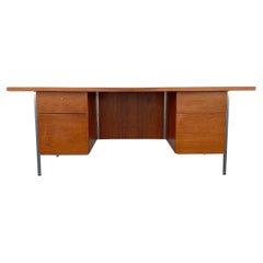 1960s Mid Century Walnut and Chrome Executive Desk by Florence Knoll
