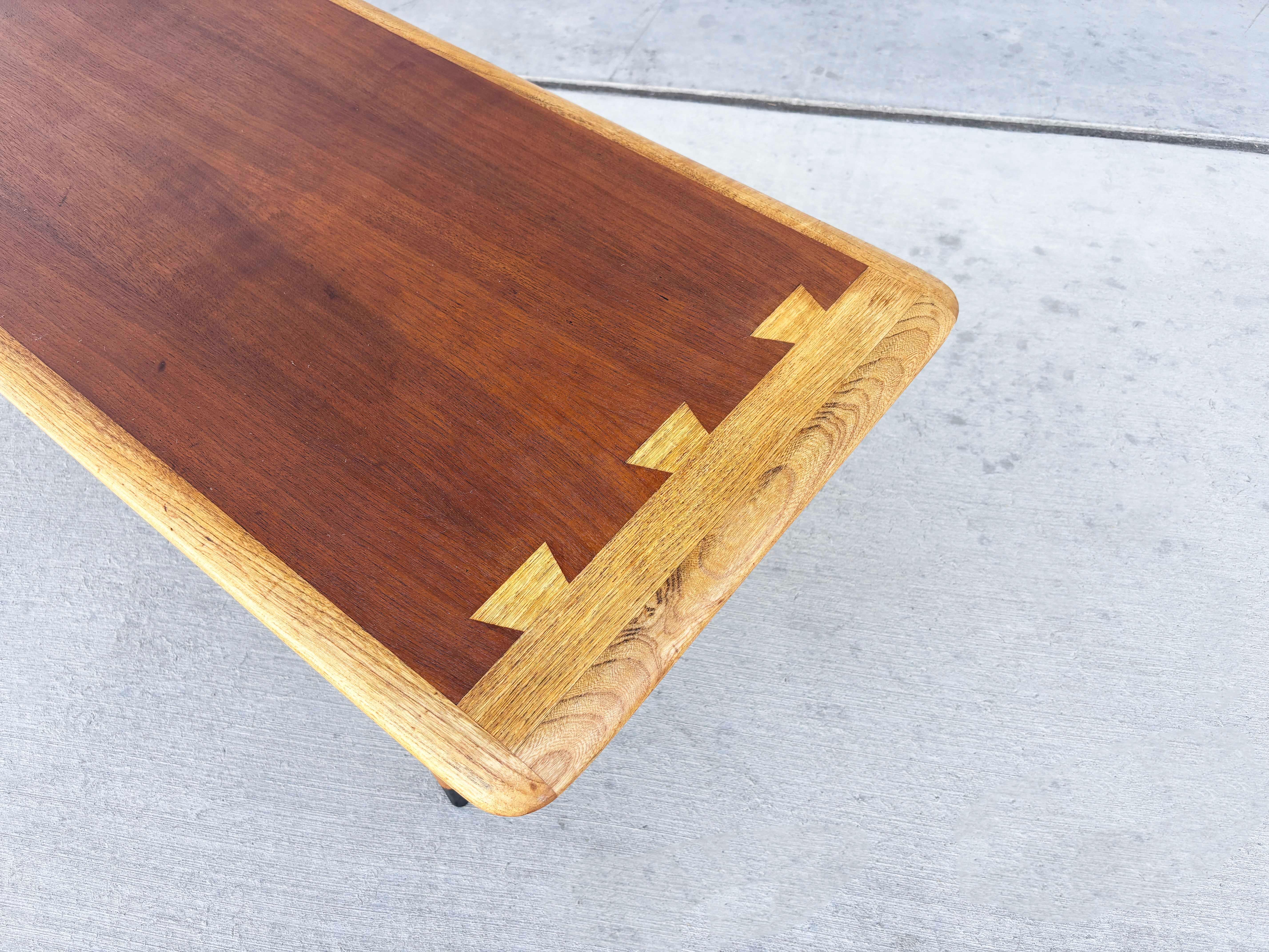1960s Mid Century Walnut and Oak Coffee Table by Lane For Sale 2