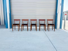 1960s Mid Century Walnut and Vinyl Dining Chairs Refinished - Set of 5