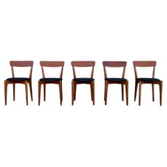 1960s Mid Century Walnut and Vinyl Dining Chairs Refinished - Set of 5