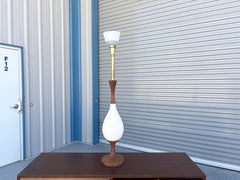 1960s Mid Century Walnut and White Ceramic Lamp