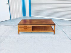 1960s Mid Century Walnut and Wicker Coffee Table