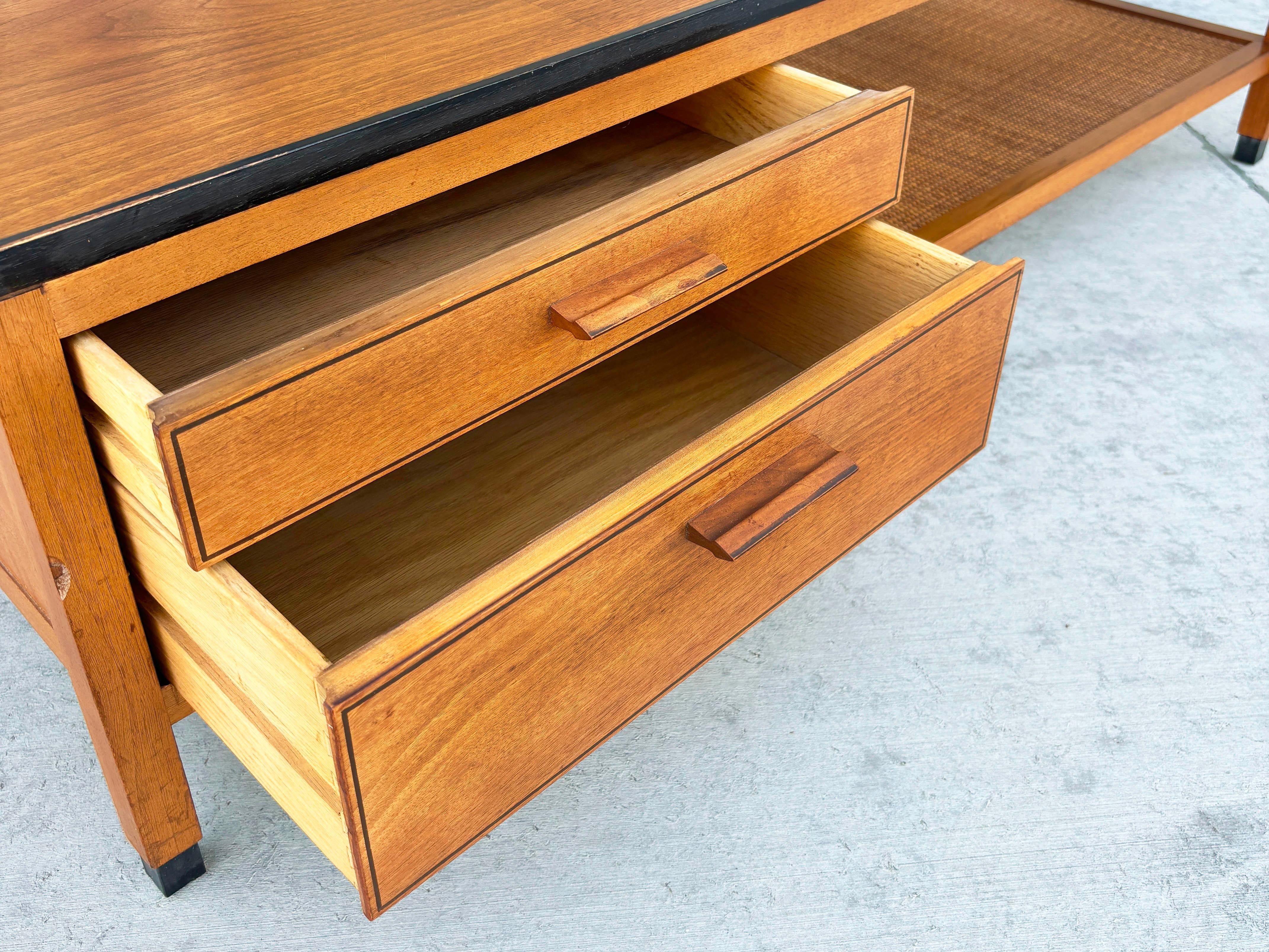 1960s Mid Century Walnut and Wicker Coffee Table For Sale 2