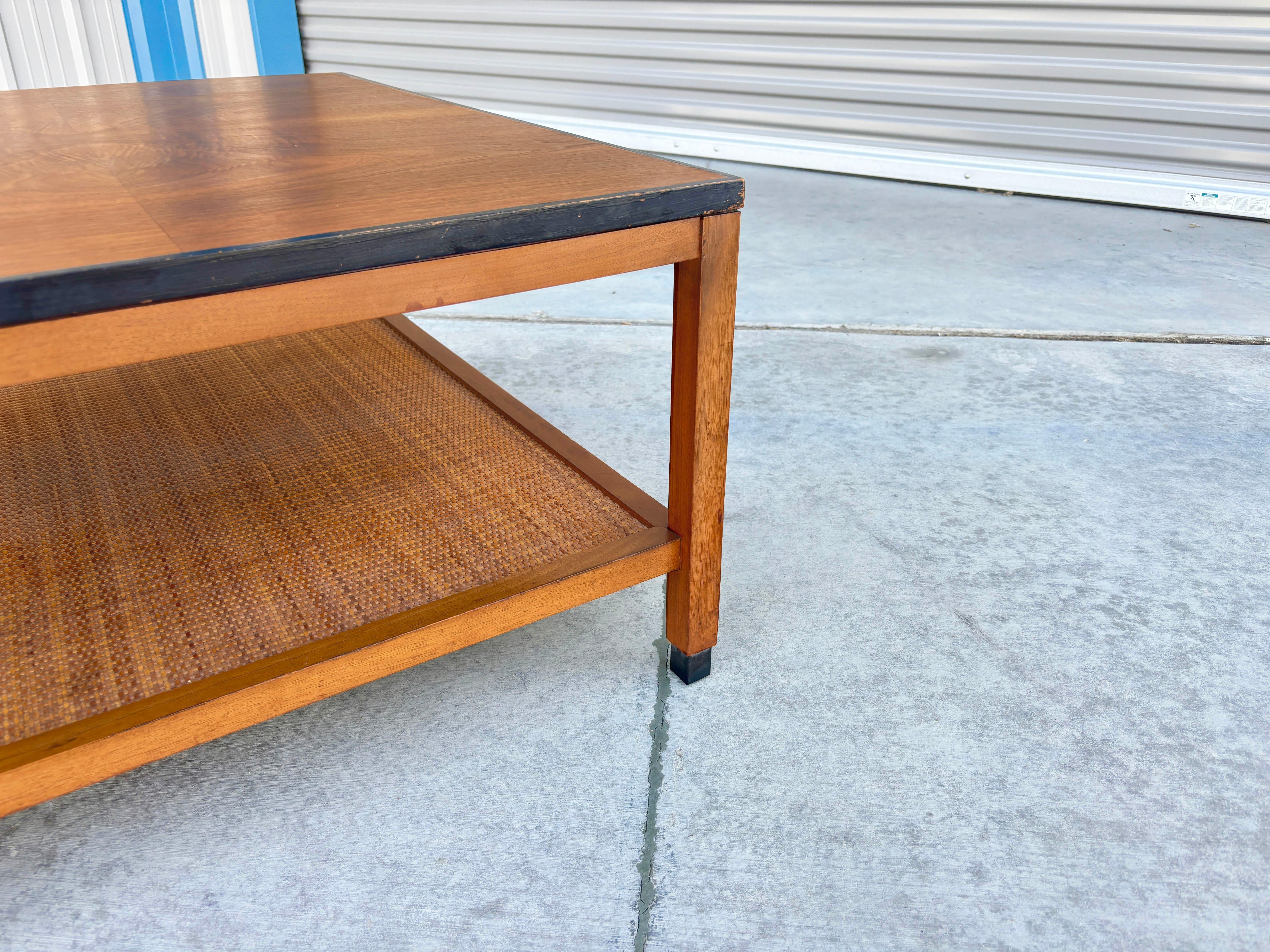 1960s Mid Century Walnut and Wicker Coffee Table For Sale 3