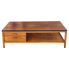 Vintage 1960s Mid Century Walnut and Wicker Coffee Table