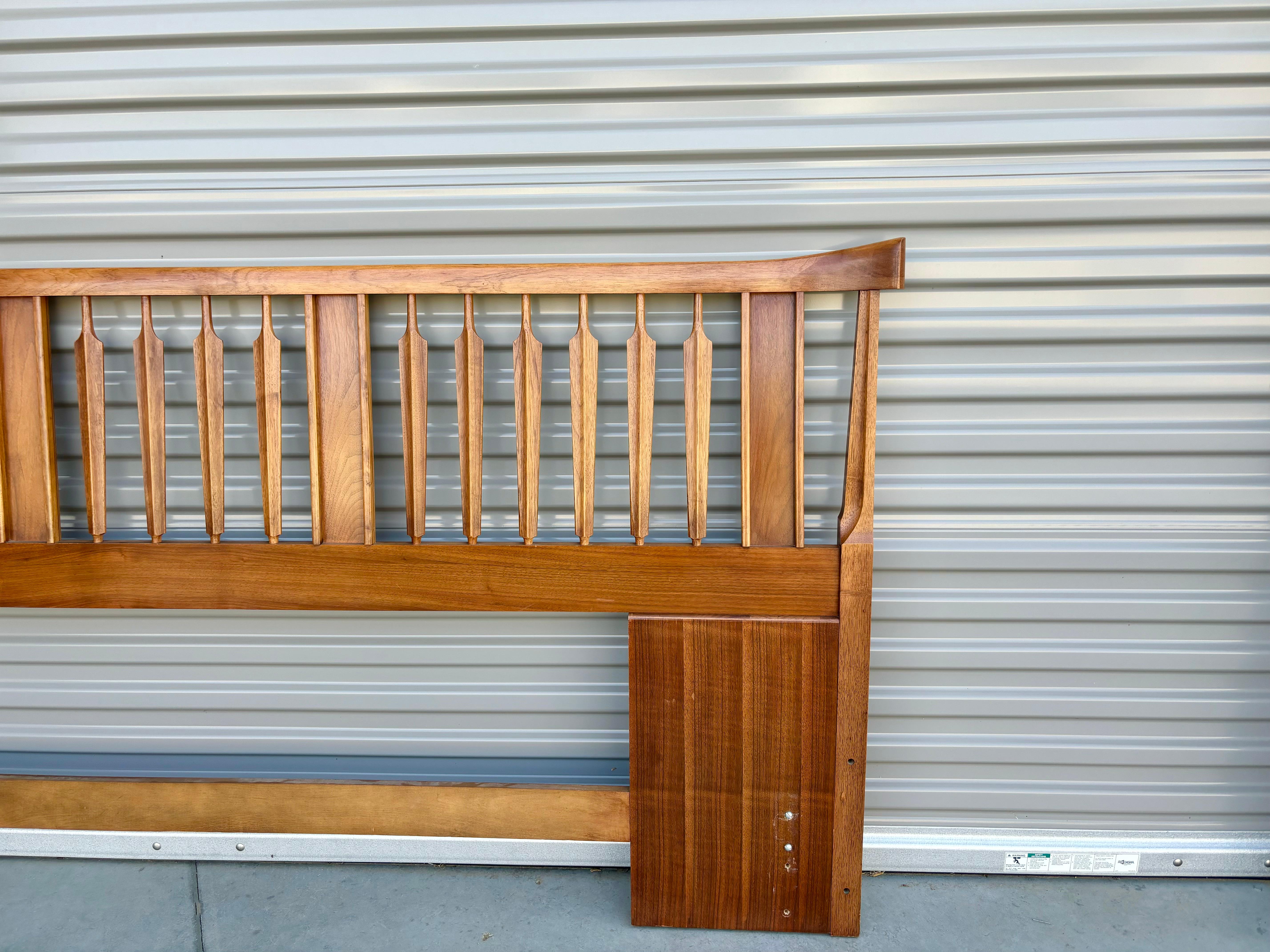 American 1960s Mid Century Walnut Brutalist King Headboard by Thomasville For Sale