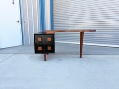 1960s Mid Century Walnut Oval Writing Desk by Paul Lazlo