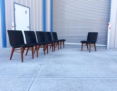 1960s Mid Century Walnut & Vinyl Dining Chairs - Set of 6