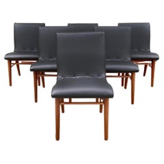 1960s Mid Century Walnut & Vinyl Dining Chairs - Set of 6
