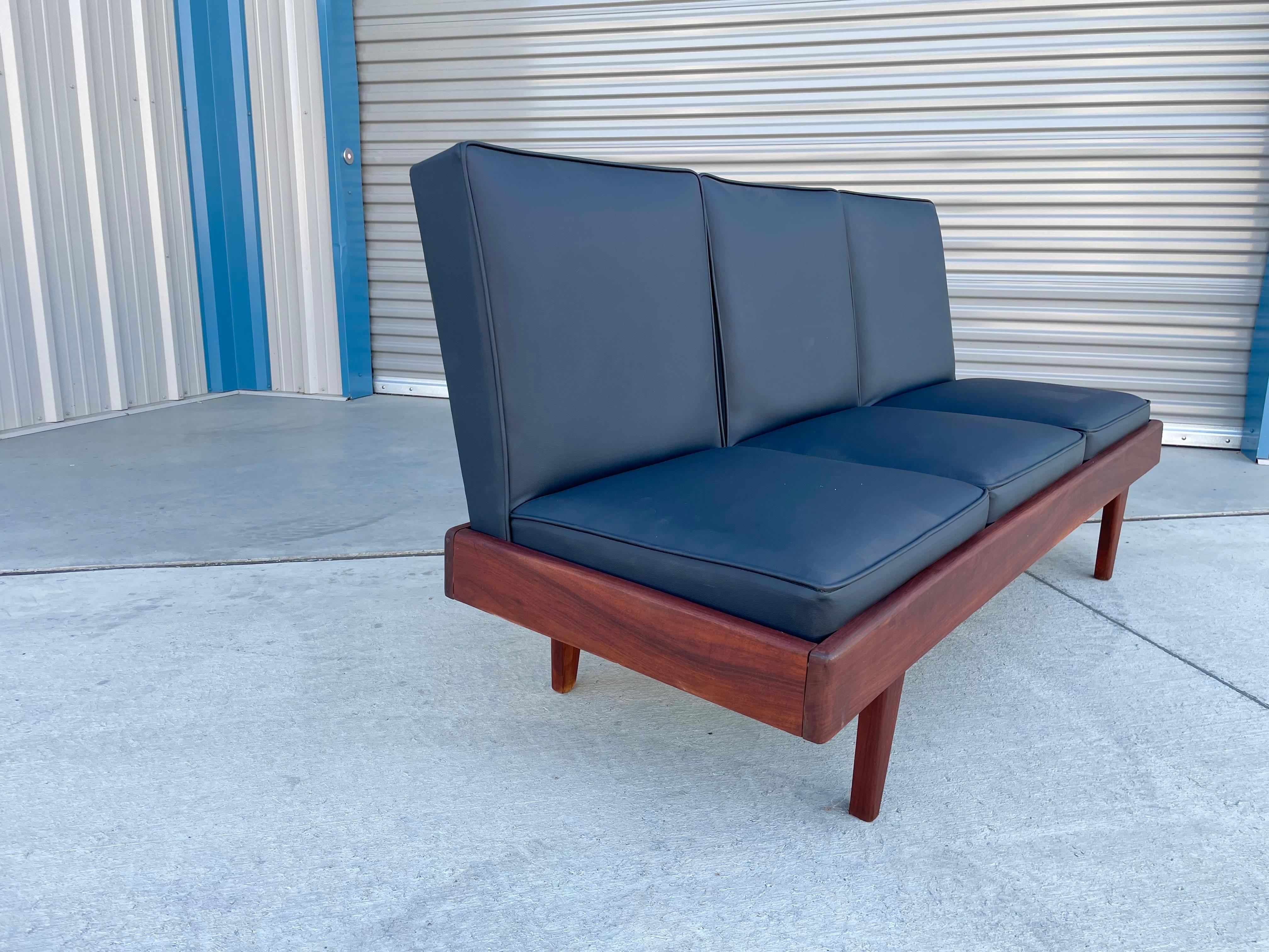 Mid-20th Century 1960s Mid Century Walnut & Vinyl Sofa For Sale