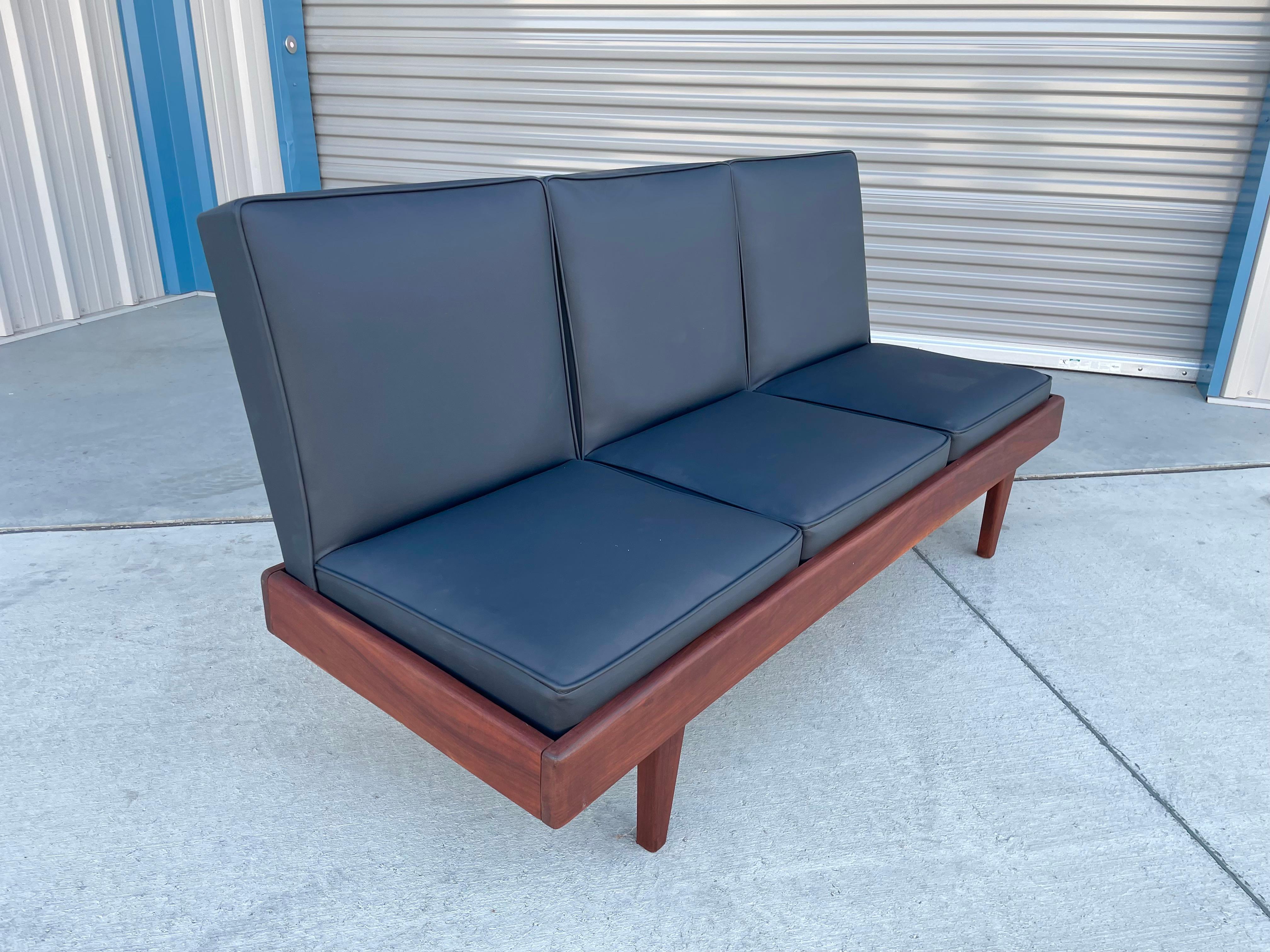 Faux Leather 1960s Mid Century Walnut & Vinyl Sofa For Sale