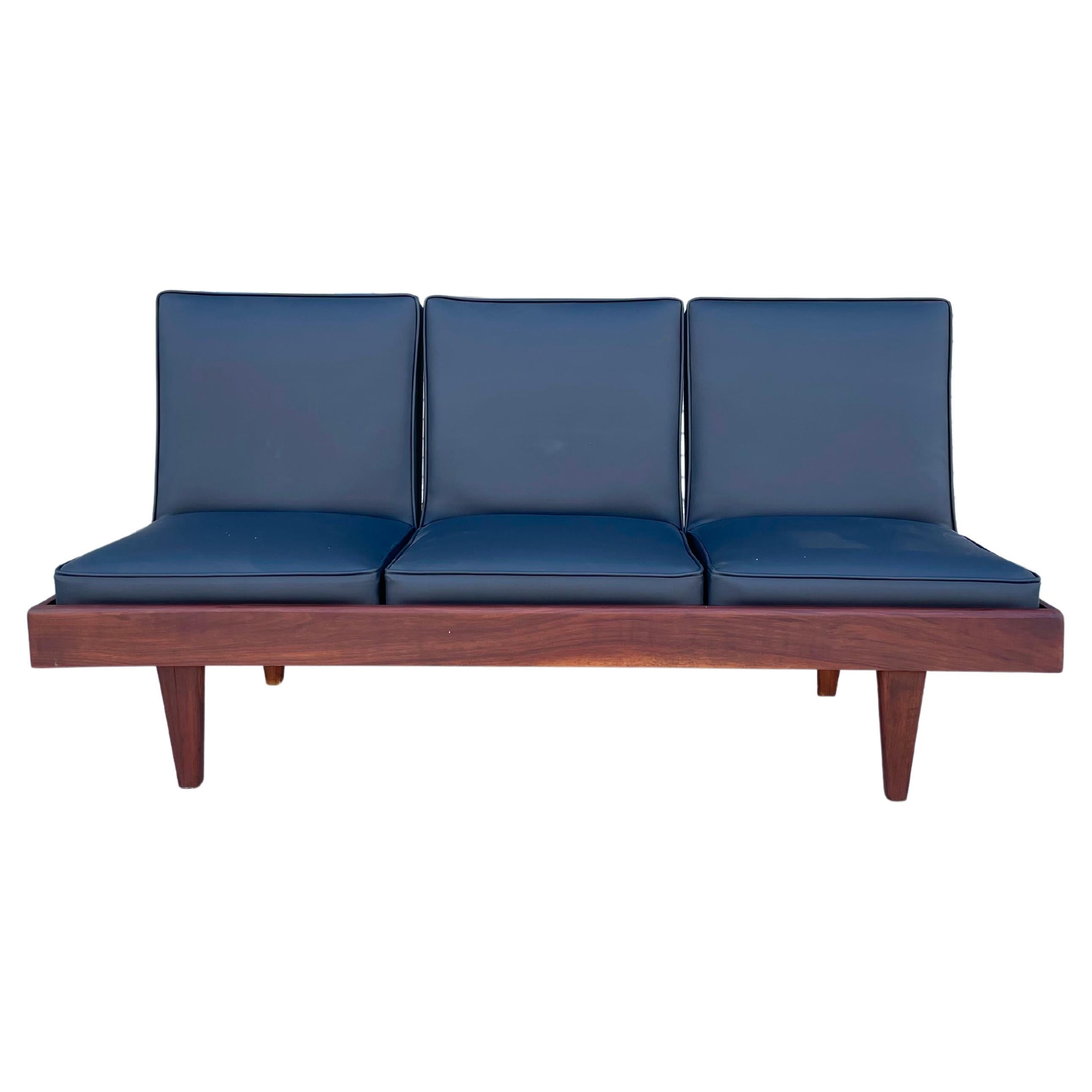 1960s Mid Century Walnut and Vinyl Sofa For Sale at 1stDibs