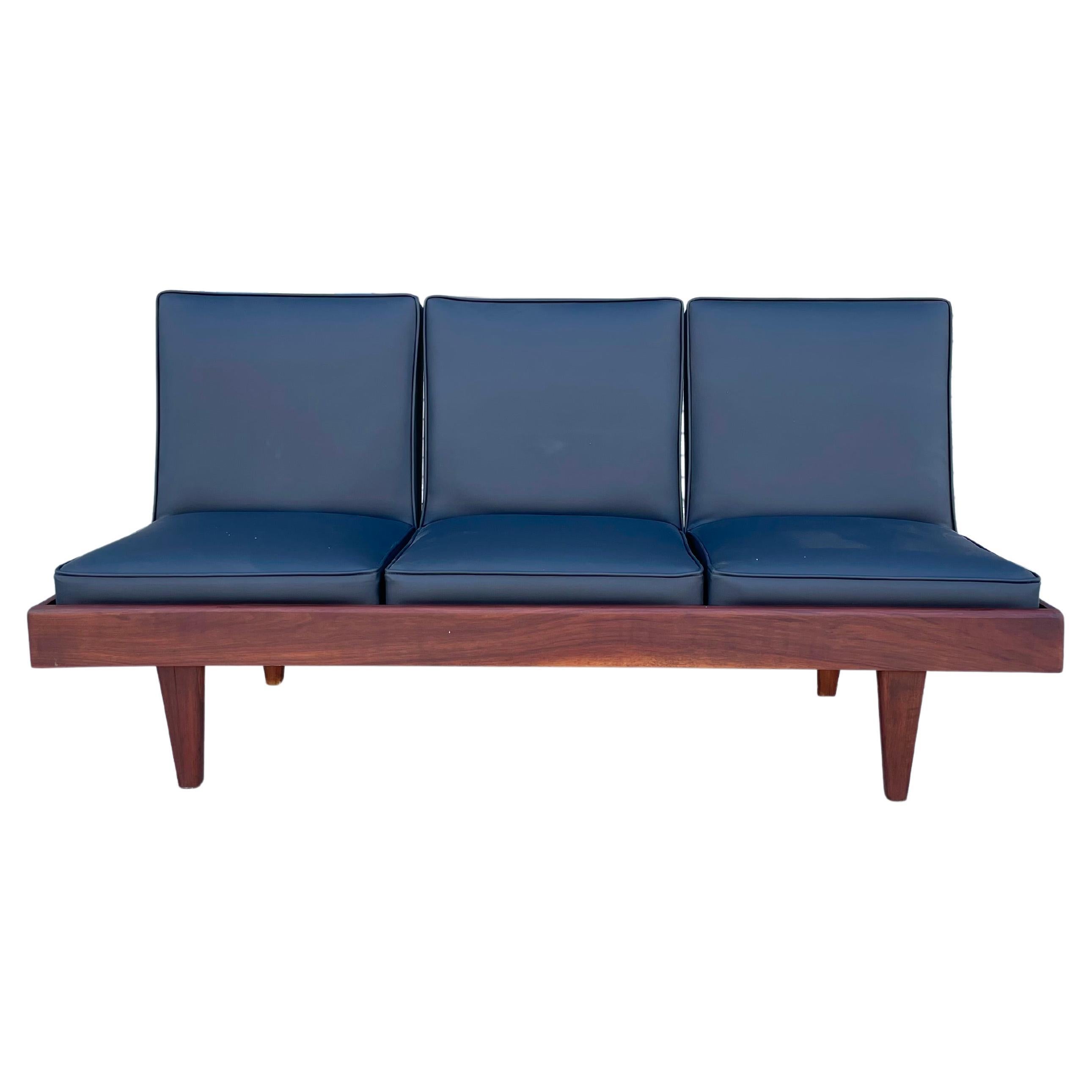 1960s Mid Century Walnut & Vinyl Sofa