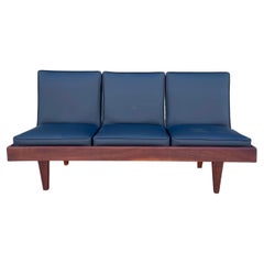 1960s Mid Century Walnut & Vinyl Sofa