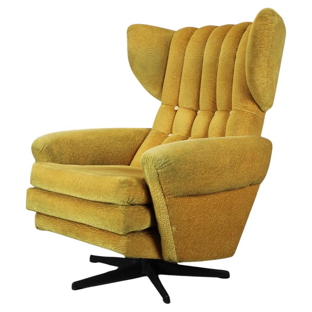 1960s Mid-Century Wingback Swivel Lounge Chair from Czechoslovakia