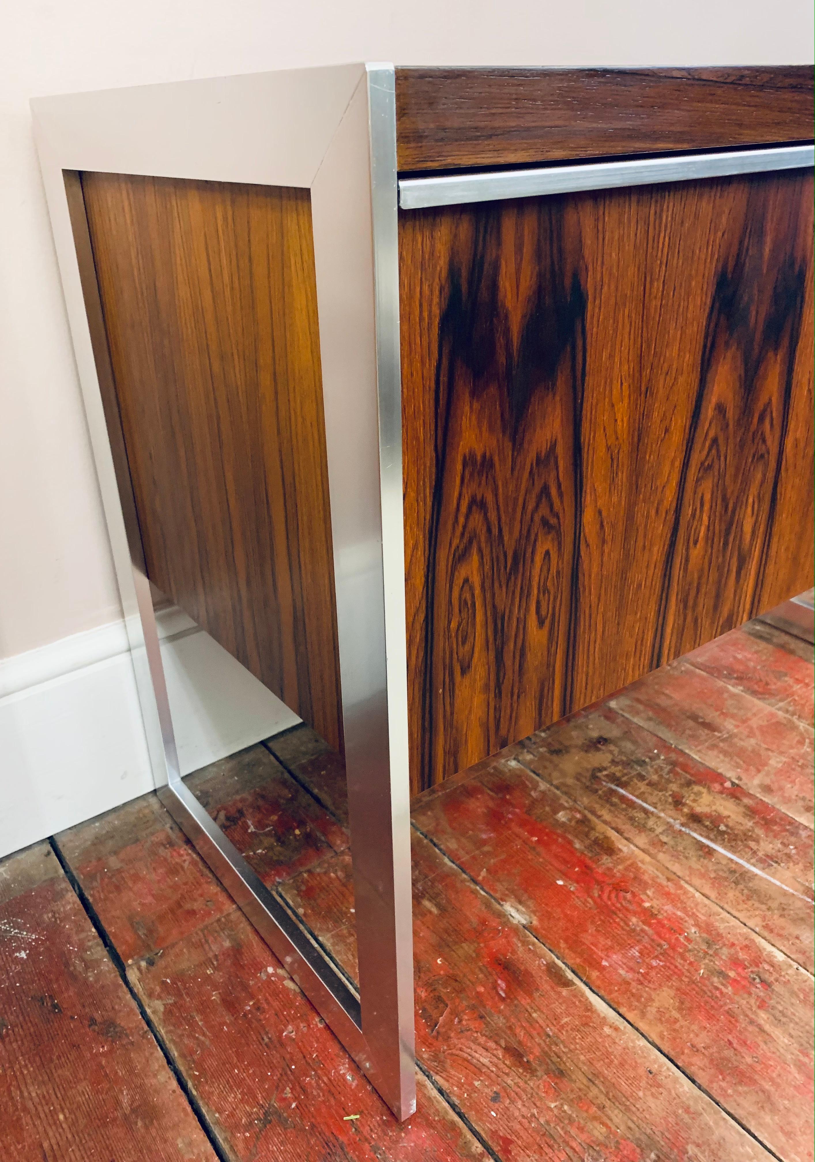 1960s Mid CenturyDanish Rosewood & Brushed Chrome Pulldown Drinks Cabinet 6
