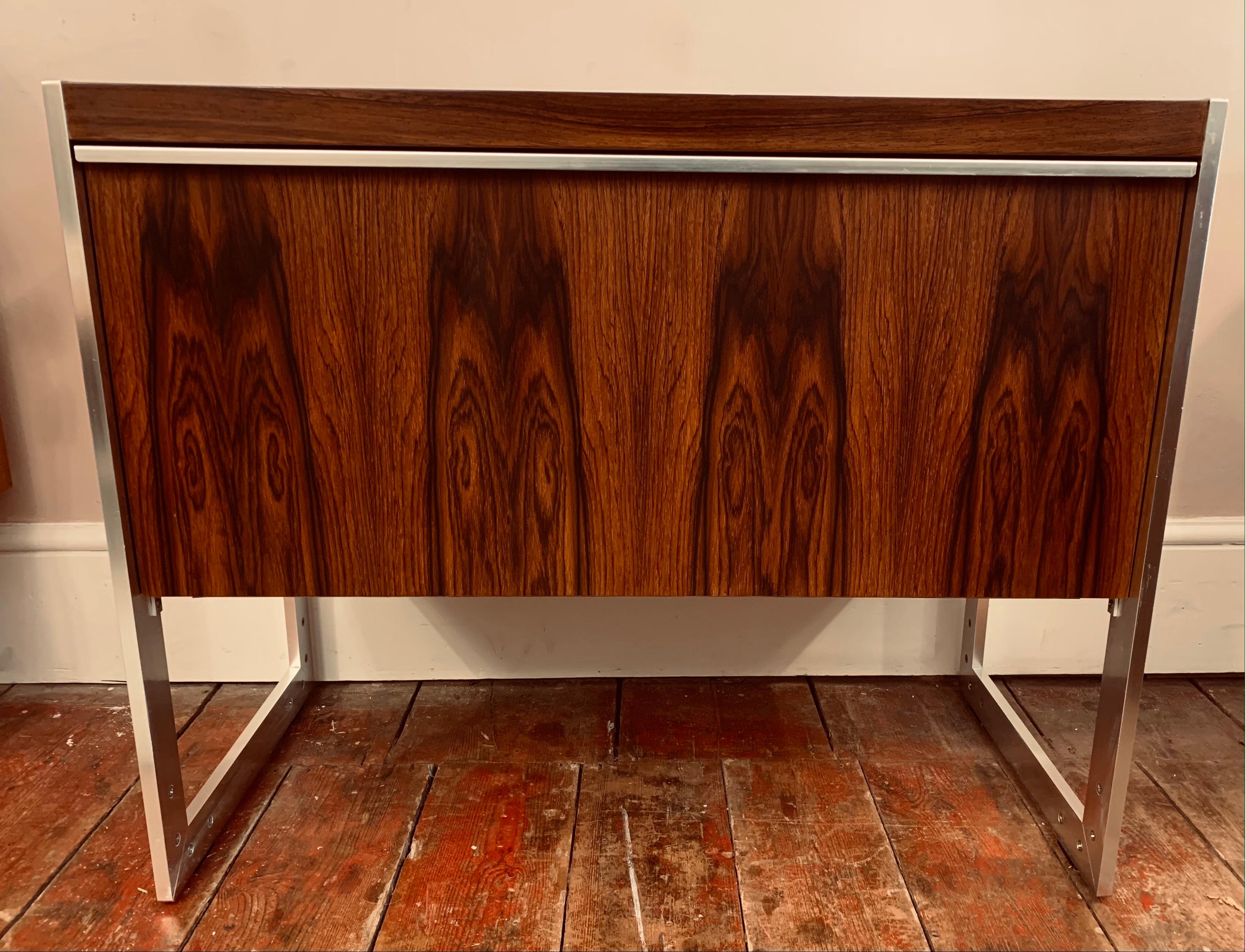 Mid-Century Modern 1960s Mid CenturyDanish Rosewood & Brushed Chrome Pulldown Drinks Cabinet