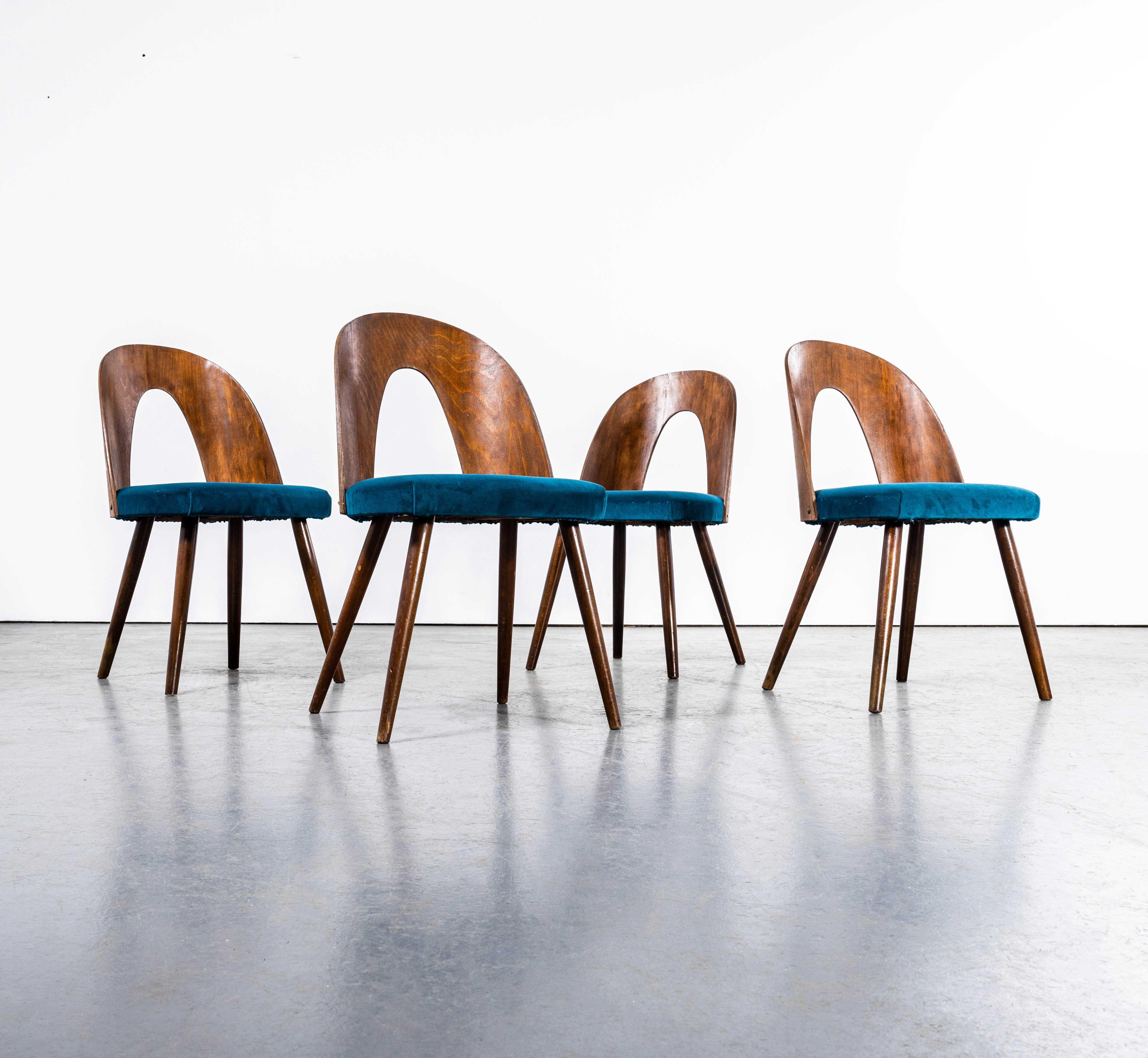 1960's Mid Oak Upholstered Dining Chair By Antonin Suman For Ton - Set Of Four. 

Antonin Suman joined Thonet in 1949 and later moved to the Thonet offshoot Ton when the firms split during the post-war political upheaval in the region. This chair