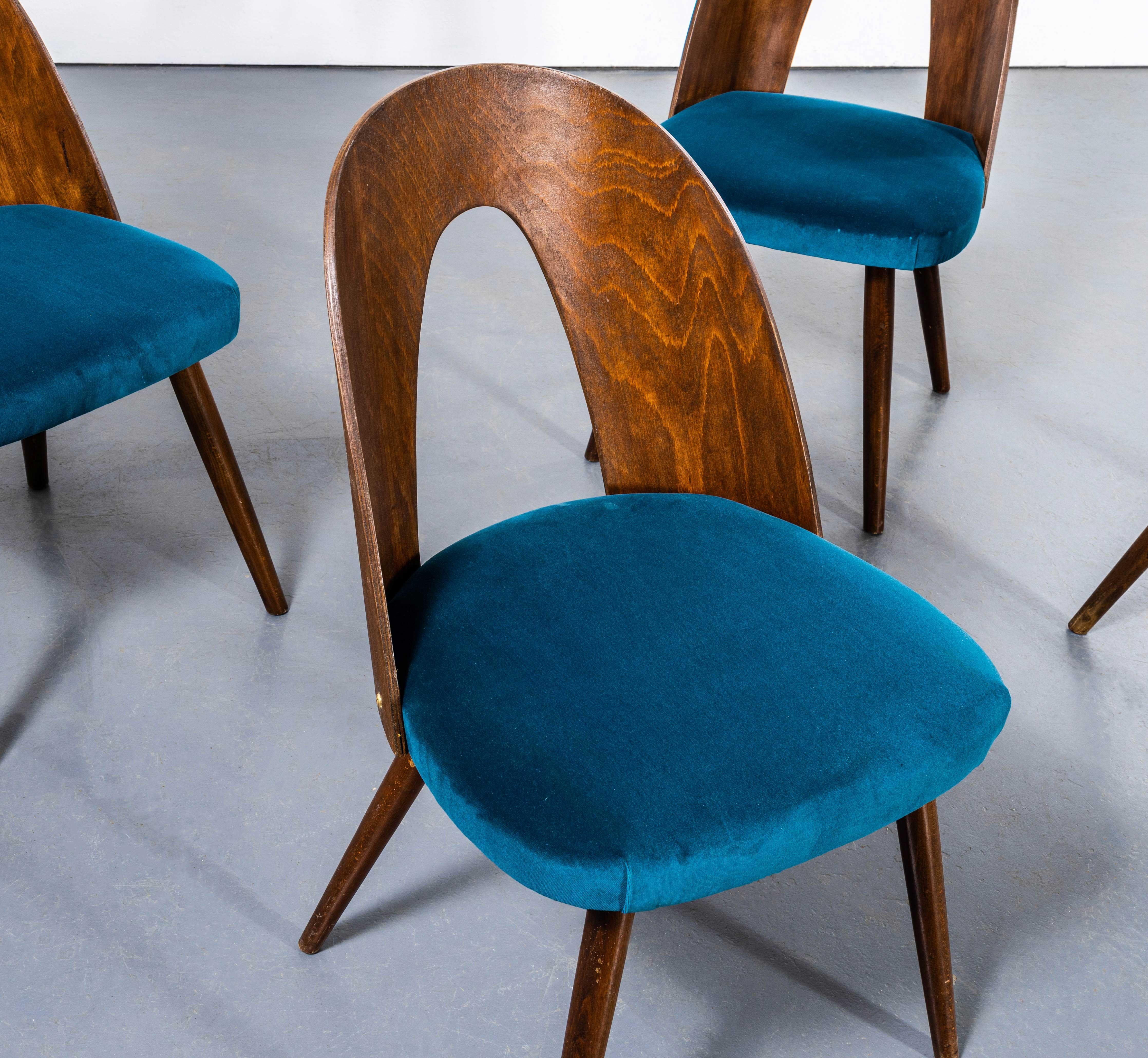 1960's Mid Oak Upholstered Dining Chair By Antonin Suman For Ton - Set Of Four In Good Condition In Hook, Hampshire