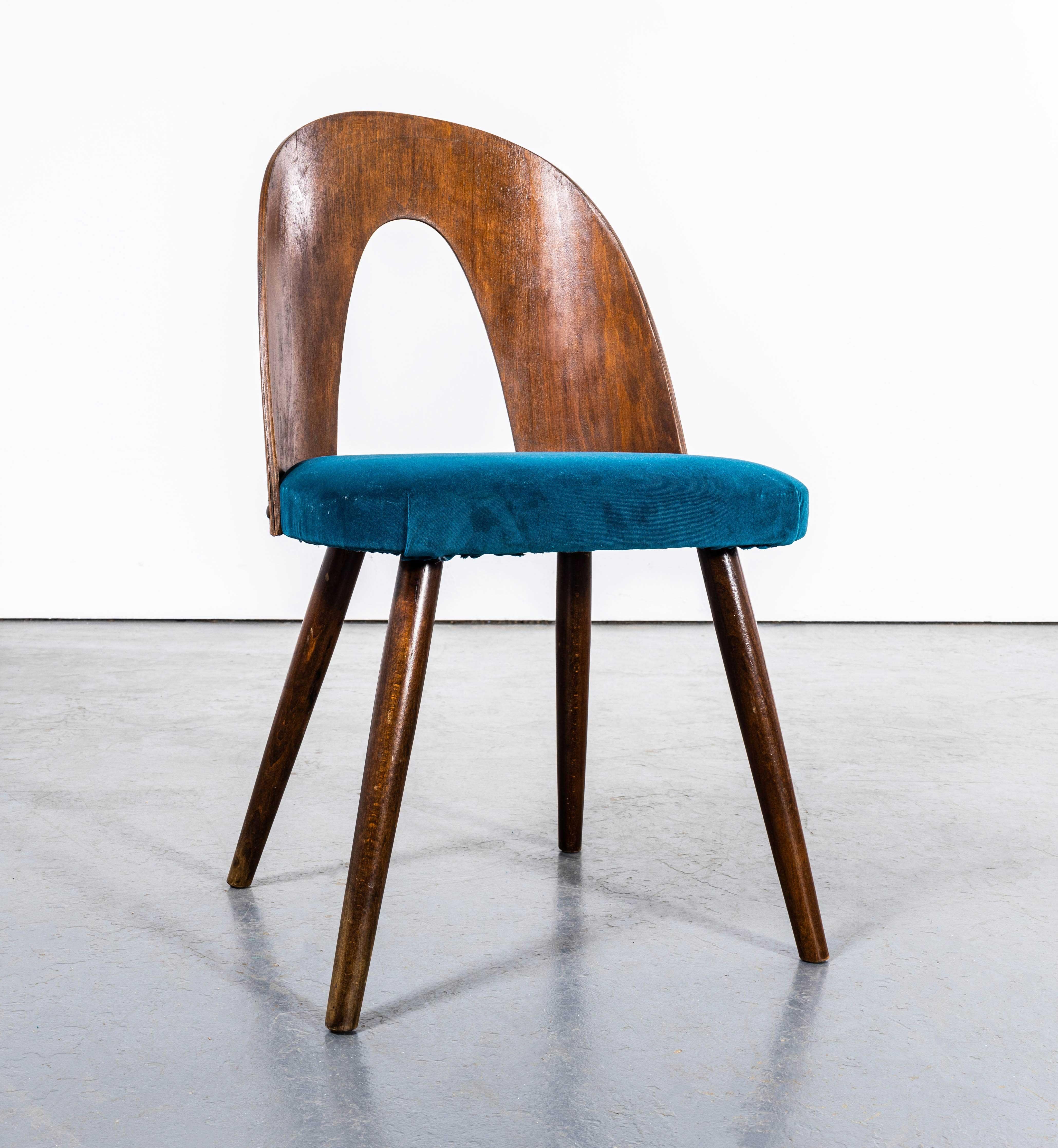 Mid-20th Century 1960's Mid Oak Upholstered Dining Chair By Antonin Suman For Ton - Set Of Four