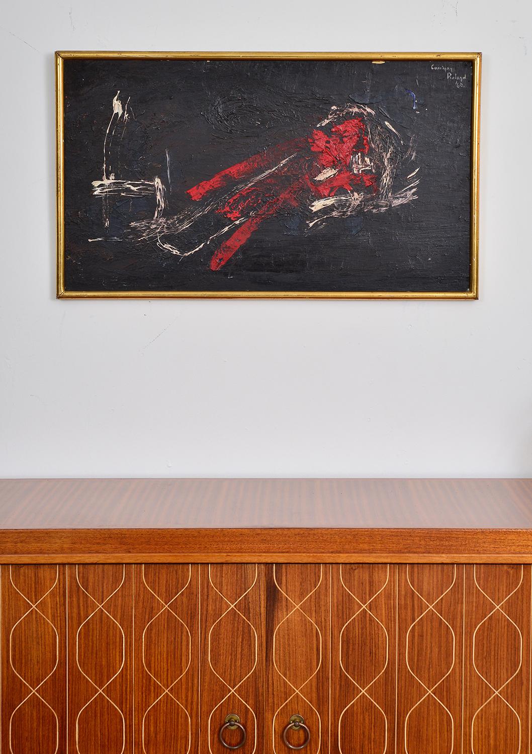 1960s Midcentury Abstract Oil on Board Painting by Roland Cassiman in Gilt Frame In Good Condition In Sherborne, Dorset